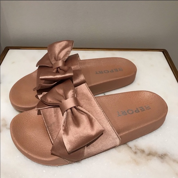 Report Rose Gold Satin Bow Slides
